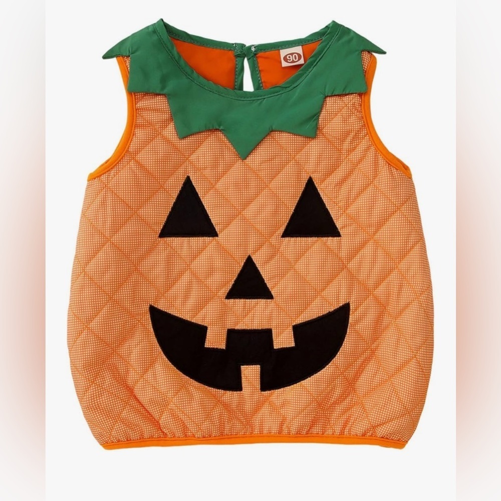 New- Green & Orange Pumpkin Jack-O'-Lantern Kids Costume Vest - Picture 2 of 4